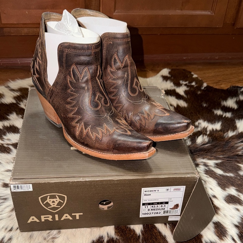 Ariat Dark Brown Leather Western Ankle Booties